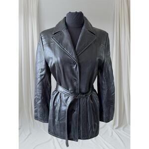 Black Leather Women's Trench, M